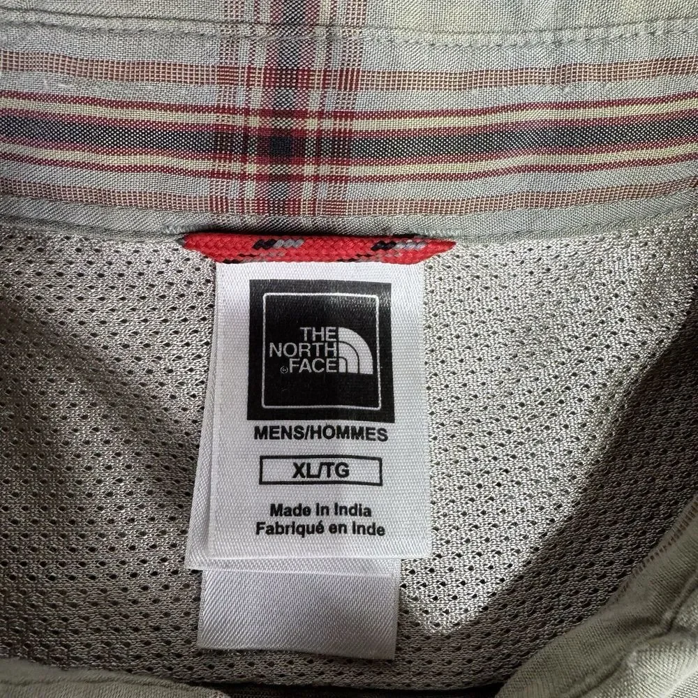 North‎ Face Shirt Adult Men's Xl Green Windowpane Button Up Short Sleeve